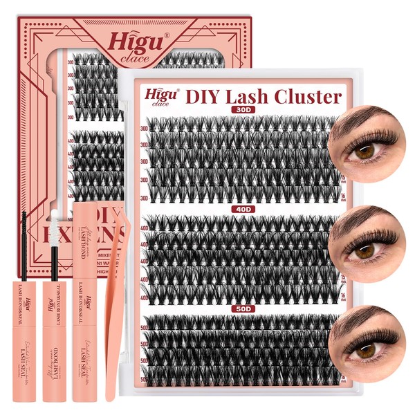 Higu clace Lash-Clusters-Kit, DIY-Lash-Extension-Kit with Lash Bond and Seal waterproof