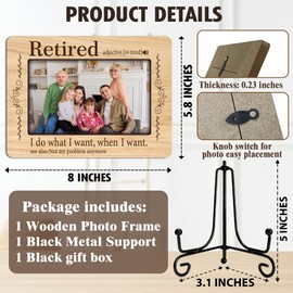 ukebobo Retirement Picture Frames, Happy Retirement Picture Frame, Retirement Gifts for Women Men Boss Coworkers Family, Wood Photo Frame with Stand for Desk Decor, 8 x 6 Inches-448