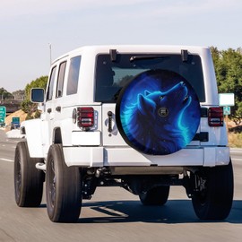 Dujiea Blue Wolf Spare Tire Cover with Backup Camera Hole, Universal Wheel Tire Cover Tire Protectors for Jeep Trailer RV Van SUV Truck Camper and Many Vehicle 17inch