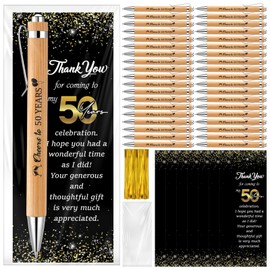 Sayglossy 50 Sets 50th Birthday Party Favors for Guests Include 50 Cheers to 50 Years Ballpoint Pens with 50 Thank You Cards 100 Bags and Twist Ties for Anniversary Wedding Shower