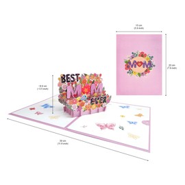 Bighan Pop Up Happy Mother's Day Card, 3D Mother's Day BEST MOM EVER Pop Up Greeting Boxed Cards Anniversary Pop Up Cards for Women, C