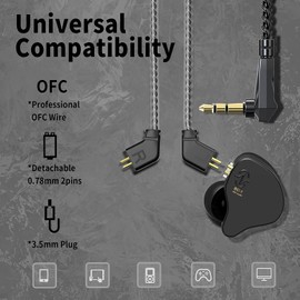 H HIFIHEAR CCZ Melody in Ear Monitor Earphones Headphones Earbuds Wired with 1DD 1BA Hybrid, Noise Isolating IEMs Earphone with Detachable Cable for Smartphones/PC/Tablet(Black)