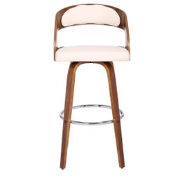 Armen Living Shelly Mid-Century Faux Leather Swivel Kitchen Barstool, 30" Bar Height, Cream