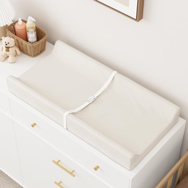 YACODAVO Wipeable Baby Changing Pad for Dresser and Table, Cozy Diaper Changing Pad with Waterproof & Wipe-Clean Leather Cover, Off-White