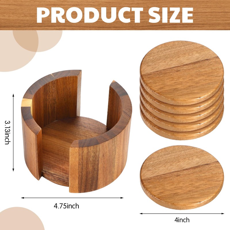LemonRoad Set of 7 Acacia Wood Coaster Stand Set 6