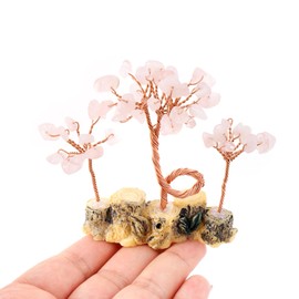 1PCS Rose Quartz Healing Crystal Tree Natural Gemstone Tree Handmade Wire Wrapped Resin Base Home Desk Living Room Feng Shui Mineral Specimen for Luck and Wealth