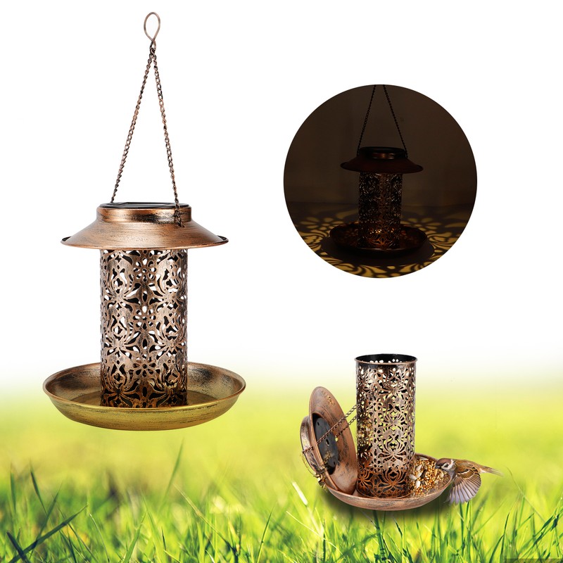 Solar Bird Feeder Solar Powered Garden Light Portable Hanging Hollow