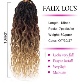 Faux Locs Crochet Hair 18 Inch Soft Locs 7Packs Boho Goddess Locs Crochet Hair with Curly Ends Pre-looped Crochet Locs for Black Women Dreadlock Synthetic Crochet Braids (OT3027, 18Inch(Pack of 7))