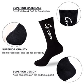 LADY&HOME Groomsmen Socks 7PackS Groomsmen Proposal Socks for Groom, Best Man and Groomsman, Black-Squiggle