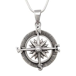 Treasure Bay Men's Compass Silver Pendant Necklace | Compass 925 Silver Pendant Necklace on Chain for Men and Women, Seamen Pendant