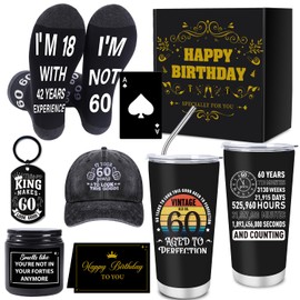 Keluna 60th Birthday Gifts for Men - 7Pcs 60 Years Old Mens Birthday Gifts Ideas, 20oz Tumbler, Funny Socks, Baseball Cap,Keychain, Bottle Opener, Candles, 60th Presents for Dad Granpa Husband Boss