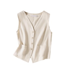 MINTLIMIT Women's Linen Vest Casual Button Down Sleeveless V Neck Lightweight Business Jacket Waistcoat Vest with Pocket