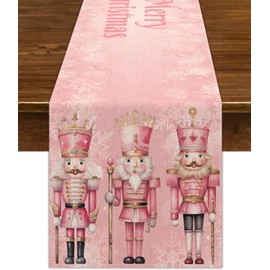 Nepnuser Pink Nutcrackers Christmas Table Runner Pink Xmas Decoration Winter Holiday Party Supply Home Kitchen Dining Room Decor 108Inches Long