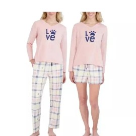 Life is Good Ladies 3 Piece PJ Set Tee Pants Shorts Pajamas Womens Pink Size 2XL
