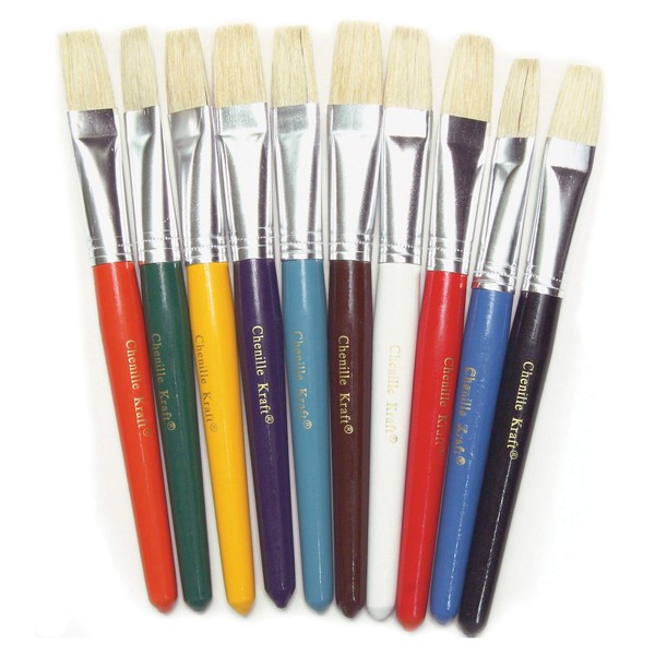ChenilleKraft Color Coded Flat Stubby Brushes, Assorted Colors, Class Pack, 10/Set (5184)