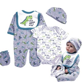 Pedolltree Reborn Baby Dolls Boy Clothes 22 inch Dinosaur Outfit Accessories 5 pcs Sets Fit 20-22" Newborn Dolls Clothing