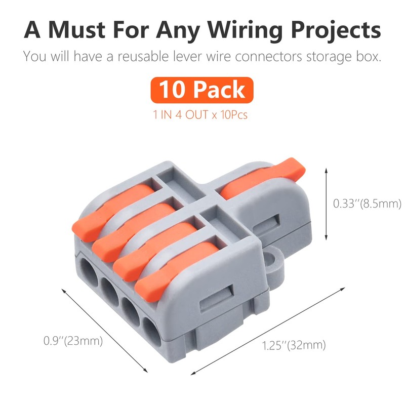 XALXMAW 10Pcs Lever Wire Connectors, 1 in 4 Out DIY
