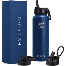 HydroPal Stainless Steel Drinking Bottle - 750 ml, 1 L, 1.2 L, BPA-Free, Suitable for Carbonated Drinks, Insulated Thermos Flask with Straw and 2 Lids, Leak-Proof Insulated Bottle for Children,