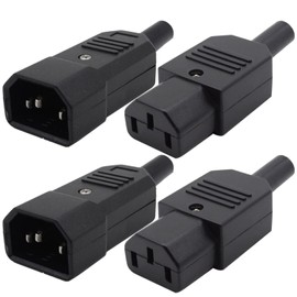 VISSQH 4pcs IEC 320 C14 Male to C13 Socket Power Connector AC 250V, Cold Appliance Extension, Computer Power Connection Extension, Solderable (Colour Black)