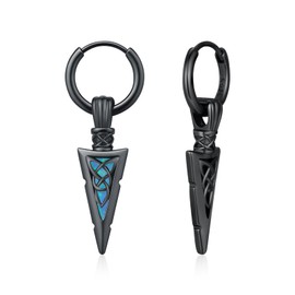 MEDWISE Arrowhead Hoop Earrings for Men Women 925 Sterling Silver Black Hoop Earrings with Blue Opal Celtic Knot Earrings Viking Earrings Arrow Earrings Punk Jewelry for Men Women