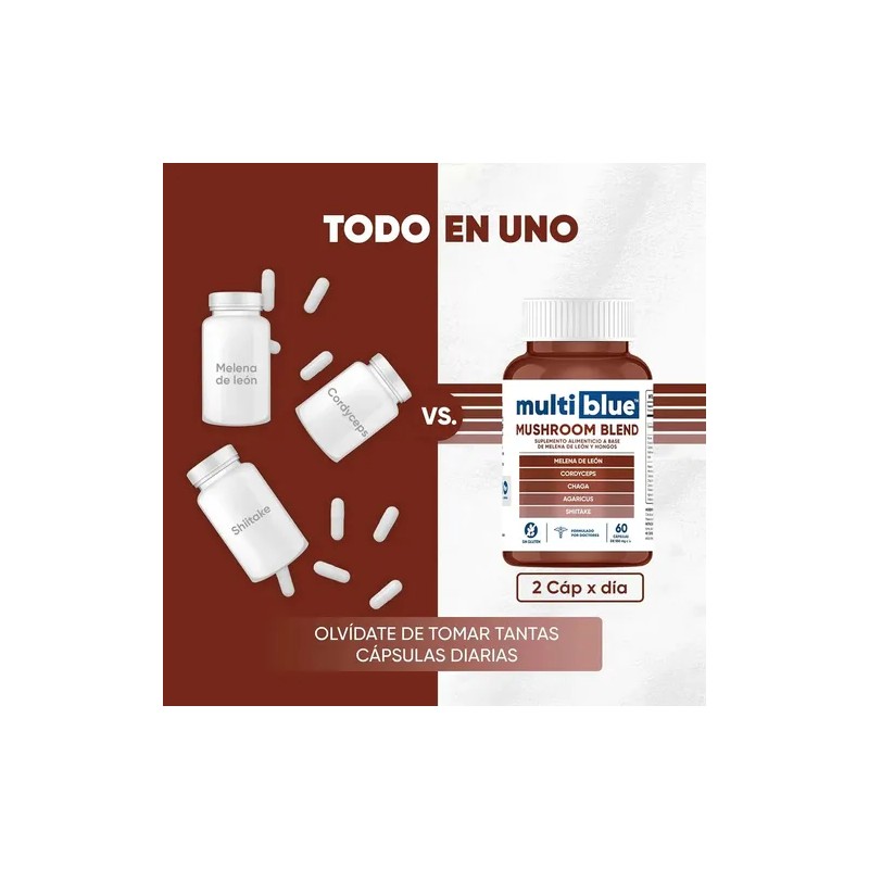 Suplemento Multiblue de Hongos con Melena de León y Cordyceps,