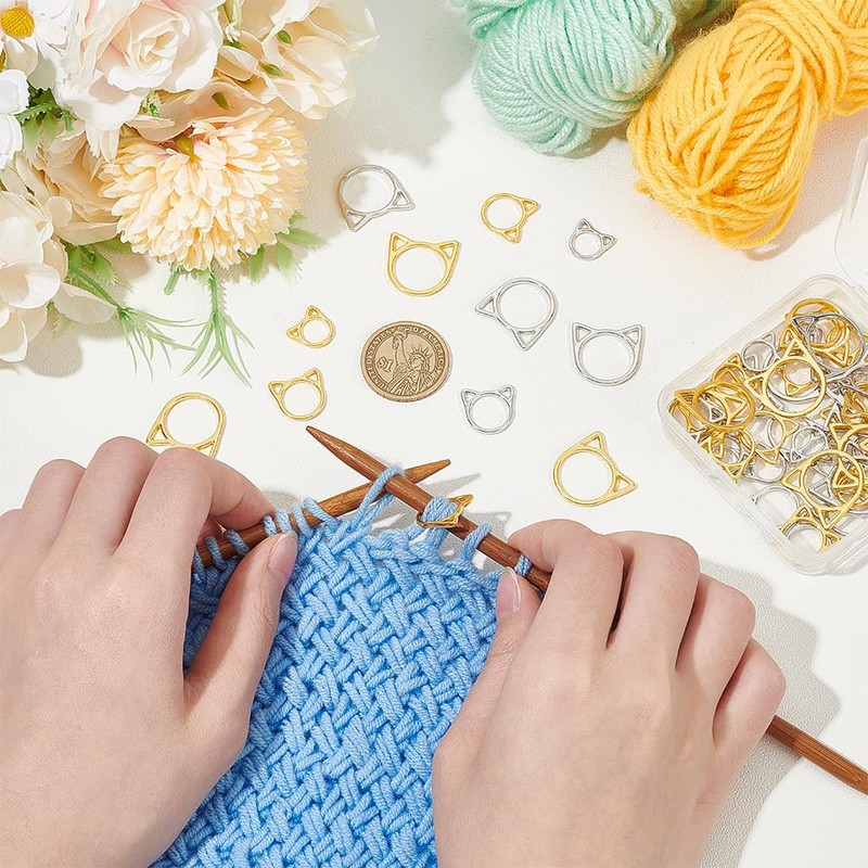 GOMAKERER 60 Pieces 3 Sizes Cat Knitting Stitch Markers Rings