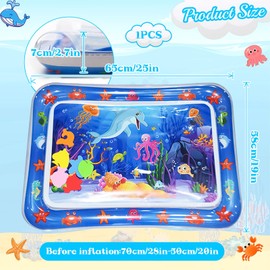 Benaton Baby Inflatable Water Mat, Ocean Blue Design Water Mat Baby, Water Mat Baby 65 x 48 cm, BPA Free PVC Water Mat, Baby, Play Mat Baby for 3 6 9 12 Months Blue Ocean
