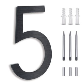 8 Inch Black house numbers, Modern Address Numbers For Houses Street Black Large House Numbers For Outside Door Numbers For House Numbers For Address On House Floating Flush Mount Aluminum Black Number 5