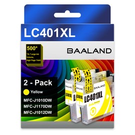 LC401XL Yellow Ink Cartridges Replacement for Brother LC401 Ink LC401XLY (2.5X LC401Y Standard Page Yield) High Yield 2-Pack Compatible for Brother MFC-J1010DW, MFC-J1012DW, MFC-J1170DW Printer