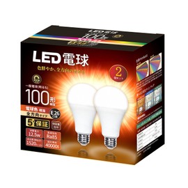 LED Bulb, Dimmable, E26, Base Diameter 1.0 inches (26 mm), Equivalent to 100 Bulbs, Equivalent to Bulb Color (12.5 W), Universal and Omnidirectional Type, Compatible with Sealed Fixtures, Insulation,