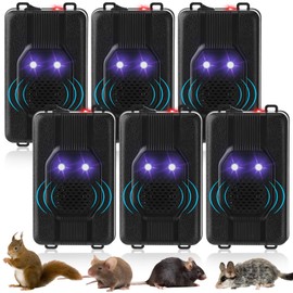 Qualirey 6 Pcs Ultrasonic Rodent Repellent for Car Engines Car Rodent Repeller Under Hood Battery Operated Rat Repellent with Strobe Light Keep Pest Squirrels Mice out of Garage RV Outdoor