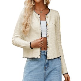 GRACE KARIN Women's Casual Cardigan Long Sleeve Vintage Crew Neck Knitwear Button Down Cardigan Fall Sweater Cardigans Beige M