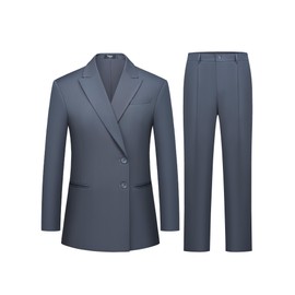 YILOTE Women's 2 Piece Suit Two Button Business Casual Office Work Outfits Dressy Blazer Wide Leg Pants Set Grey