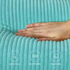 Topfinel Set of 2 Striped Corduroy Square Throw Pillow Case Soft Cushion Covers for Sofa Couch Bedroom Decorative Fluffy Large Pillowcases 20x20 Inch 50x50cm Teal