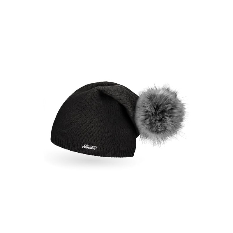Neverless® Unique Women Lined Knitted Beanie Hat with Fur Bobble