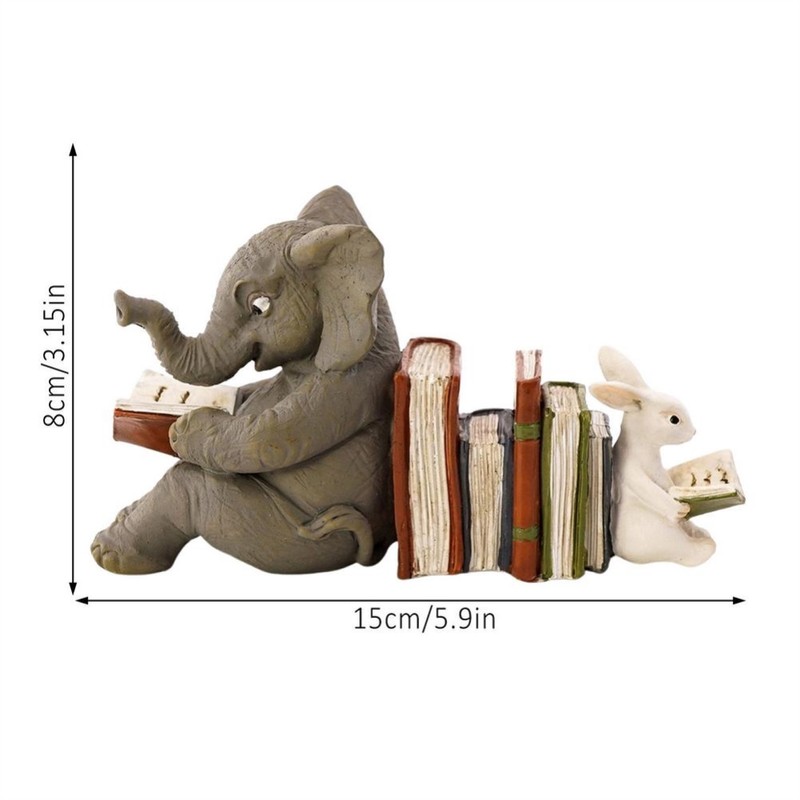 Elephant and Rabbit Statue Bookend Figurines Ornaments Resin Animal Figurines
