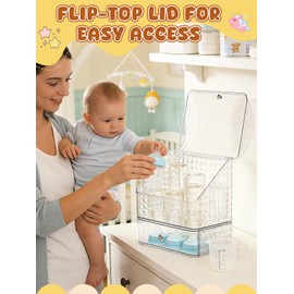 Flip-top Baby Bottle Organizer for 6 to 8 Bottles - Easy to Access, Space-Saving Clear Stackable Storage Drawers Baby Bottle Station for Kitchen Countertop Cabinet Nursery