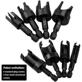Bestgle 8 Piece Tang Drill Bit Set 1/4 Inch Hex Shank Wood Plug Cutter Drill Bit Set Round Shank Carbon Steel Claw Tapered Drill Bit Set Milling Cutter Wood Plug Bits for Woodworking