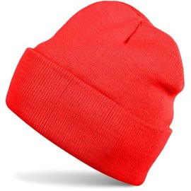 styleBREAKER 04024030 Children's Knitted Beanie Hat with Wide Brim, Fine Knit Hat, Double Knit, Children's Hat 2-5 Years, red