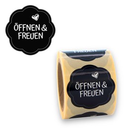 Gift Stickers Open and Enjoy Pack of 200 Diameter 40 mm Flower Shaped Labels on a Roll Grey / Silver