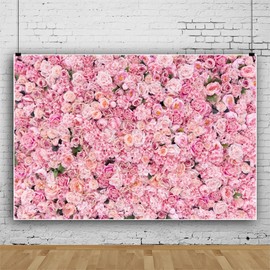 OFILA Flower Wall Backdrop Fabric 7x5ft Pink Floral Wall Photography Backdrop Pink Rose Background Girls Tea Party Bridal Shower Wedding Birthday Party Decorations Girl Women Photo Booth Shoot Prop