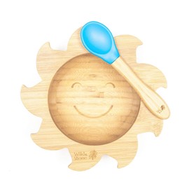 Wild & Stone | You are My Sunshine Baby Suction Bowl and Matching Spoon Set | Eco-Friendly Bamboo Baby Plate | Detachable Suction Base (Baby Blue)