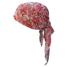 Cool4 A02 Summer XL Head Scarf Beach Scarf Bandana Beanie Hat Chemo Cap, Red with white camel coloured paisley pattern