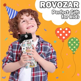 ROVOZAR Cow Water Bottle - Cow 16oz Stainless Steel Water Bottle with Straw - Cute Cows Insulated Cup for Girls Boys - Cows Kids Tumbler for School, Sports, Travel