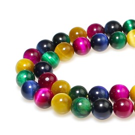 MJDCB Stone Beads 10mm 35pcs Round Mixed Color Tiger Eye Loose Gemstone Beads for Jewelry Making Bracelet Necklace Earrings Pendant