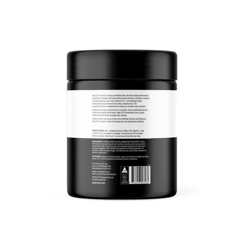 ATP Science Max Lift Non-Stim Performance Pre-Workout 40 Serves Blue