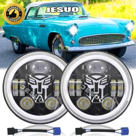 JESUO 7 Inch Round LED Headlight DRL For Ford Thunderbird 1955-1958 Deluxe 1939-1951