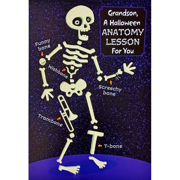 Happy Halloween Grandson Greeting Card - Funny Humor With Skeleton