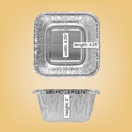 Plasticpro Disposable 4.25'' X 4.25 X 2'' Inch Square Aluminum Tin Foil Baking Pans Bakeware - Cookware Perfect for Baking Cakes,Brownies,Bread, Meatloaf, Lasagna, Pack of 50