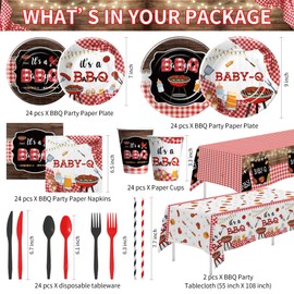 FVABO Baby Q Baby Shower Decorations, Red Gingham BBQ Baby Shower Supplies